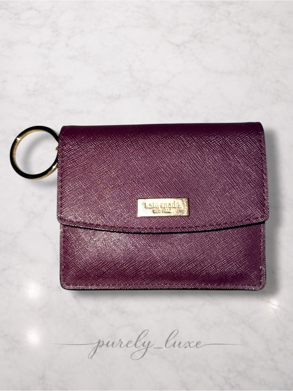 kate spade Plum Saffiano Leather Key & Card Holder with Gold Ring
